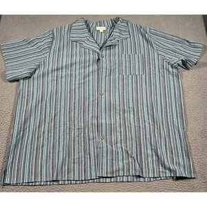 KS Island Shirt Mens 4XL Tall Blue Gray‎ Striped Short Sleeve Button Up Pocket